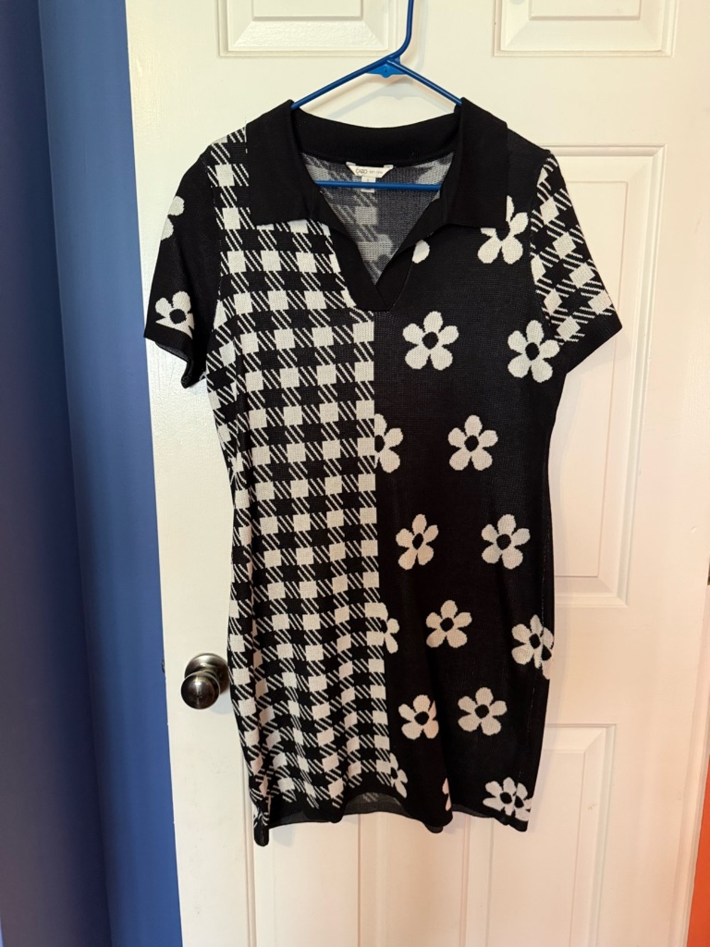 Cato Black & White Knit Polo-Style Dress